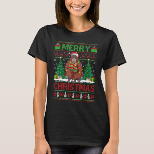 Bonobo   Xmas Tree Lights Ugly Santa Bonobo Christ T-Shirt (Vorderseite)
