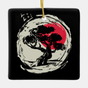 Bonsai Art Japanese Sunset Keramikornament