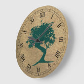 Bonsai auf Burlap Wall Clock Große Wanduhr (Winkel)