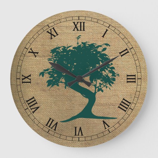 Bonsai auf Burlap Wall Clock Große Wanduhr (Vorderseite)