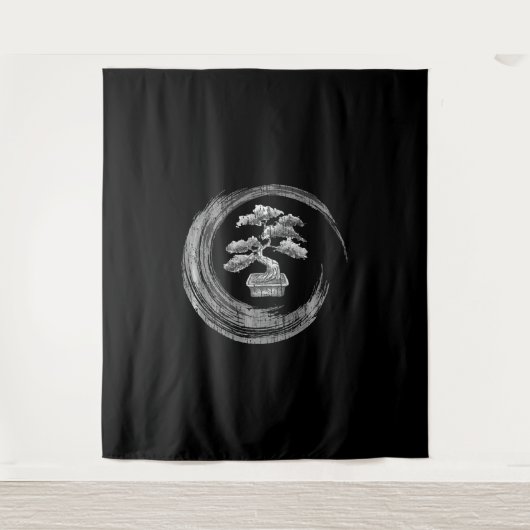 Bonsai Baum enso circlezen Kalligraphie Kunst Wandteppich (Vorderseite)
