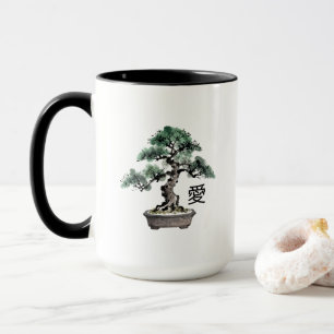 Bonsai-Baum im Sumi-e-Stil japanische Liebes-Kalli Tasse