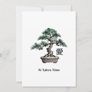 Bonsai-Baum Japanische Liebes-Kaligrafie Valentins Feiertagskarte