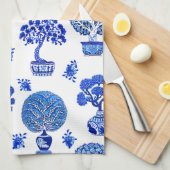 Bonsai Baummuster in Kobalt Blau und Weiß Geschirrtuch (Viertel Falte)