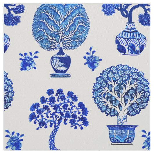 Bonsai Baummuster in Kobalt Blau und Weiß Stoff (Muster)