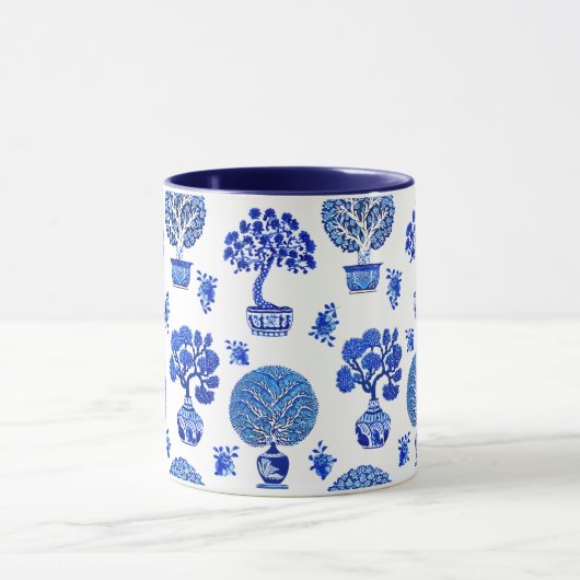 Bonsai Baummuster in Kobalt Blau und Weiß Tasse (Zentrum)