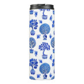 Bonsai Baummuster in Kobalt Blau und Weiß Thermosbecher (Rückseite)