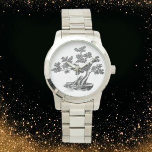 Bonsai - chinesischer Stil - schwarz und weiß Armbanduhr