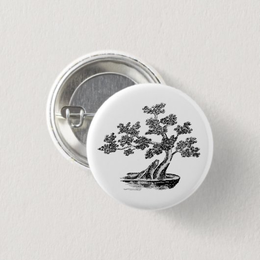 Bonsai - Chinesischer Stil - Schwarzweiß Button (Vorne & Hinten)