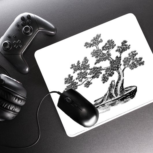 Bonsai - Chinesischer Stil - Schwarzweiß Mousepad