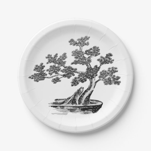 Bonsai - Chinesischer Stil - Schwarzweiß Pappteller (Vorderseite)