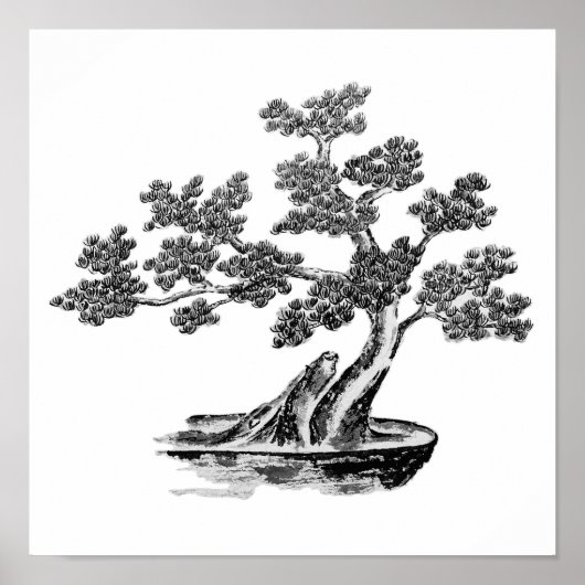 Bonsai - Chinesischer Stil - Schwarzweiß Poster (Vorne)
