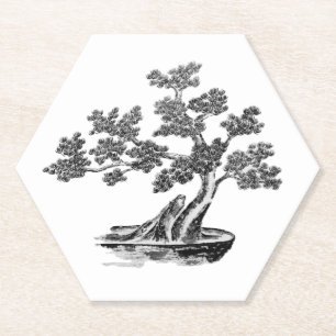 Bonsai - Chinesischer Stil - Schwarzweiß Untersetzer