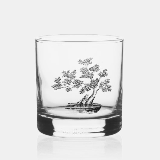 Bonsai - Chinesischer Stil - Schwarzweiß Whiskyglas (Vorderseite)