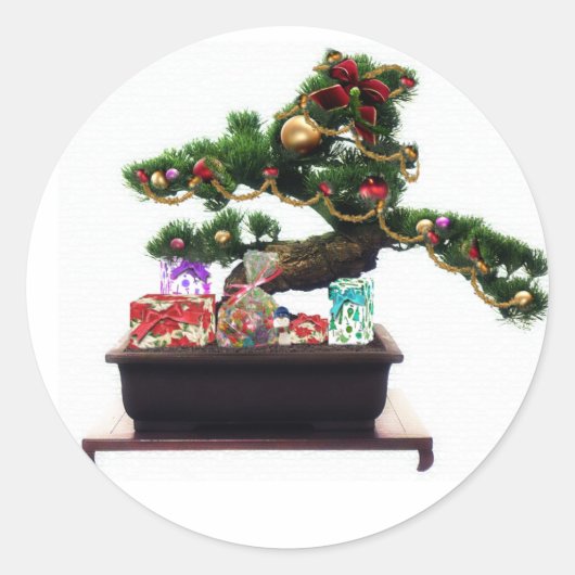 Bonsai Christmas Tree Runder Aufkleber (Vorderseite)