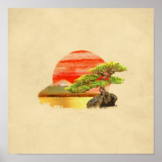 Bonsai Pine Tree - Fuji Sunset in Farbe Poster (Vorne)