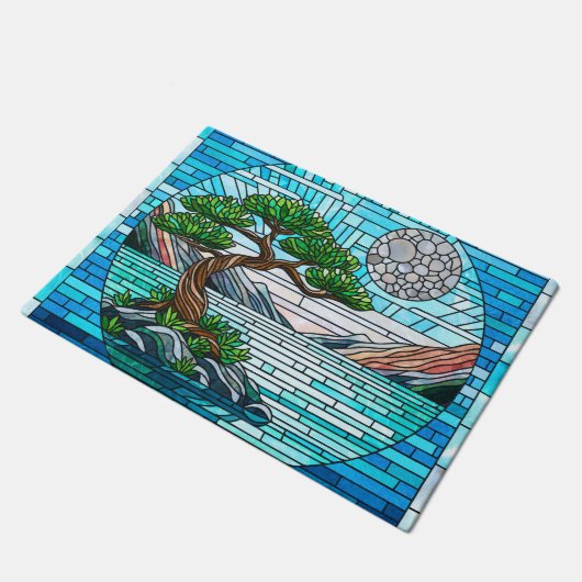 Bonsai Tree Full Moon Mosaik Art Fußmatte (Schrägansicht)