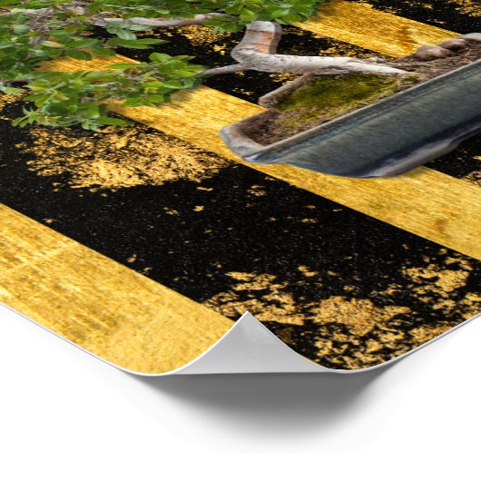 Bonsai Tree Green Gold Schwarze Streifen Poster (Ecke)
