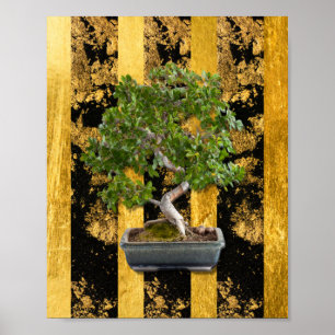 Bonsai Tree Green Gold Schwarze Streifen Poster
