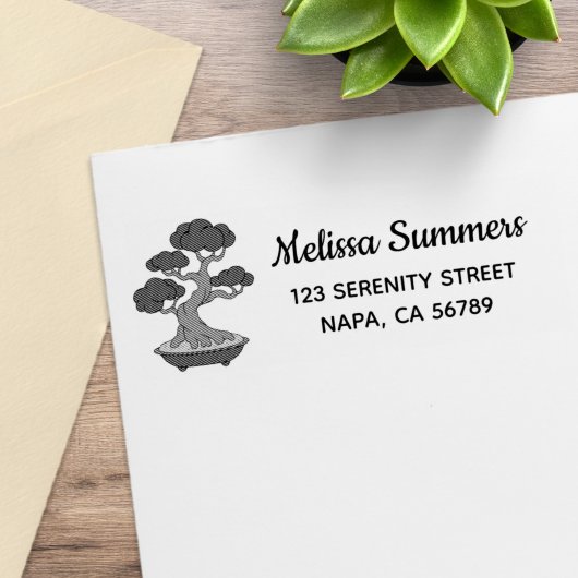 Bonsai Tree in a Tray Return Address, Etched Gummistempel