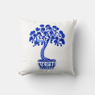 Bonsai Tree in Cobalt Blue und White Kissen