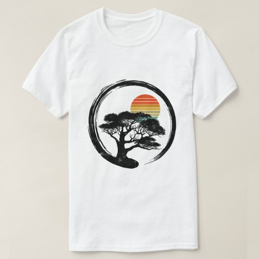 Bonsai Tree Japanese Sun Retro Geschenk buddhistis T-Shirt (Design vorne)
