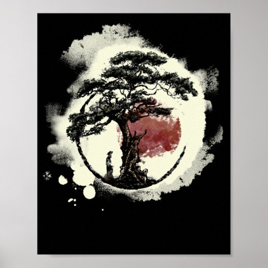 Bonsai Tree Japanese Zen Yin Yang Buddhist Circle Poster (Vorne)