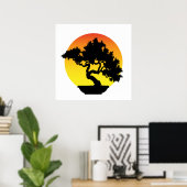 Bonsai Tree mit Sonnenuntergang. Poster (Heimbüro)