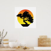Bonsai Tree mit Sonnenuntergang. Poster (Küche)