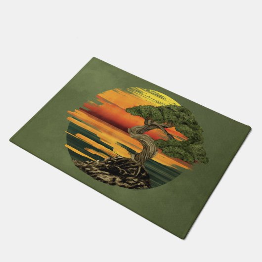 Bonsai Tree Sunset über Meer Fußmatte (Schrägansicht)