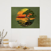 Bonsai Tree Sunset über Meer Poster (Küche)