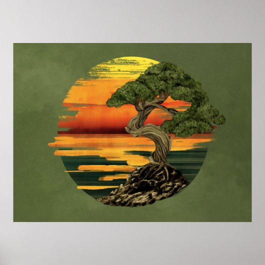 Bonsai Tree Sunset über Meer Poster (Vorne)