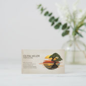 Bonsai Tree Sunset über Meer Visitenkarte (Stehend Vorderseite)