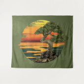 Bonsai Tree Sunset über Meer Wandteppich (Vorderseite (Horizontal))