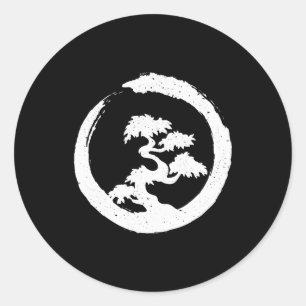Bonsai Tree W Enso Brush Stroke Runder Aufkleber