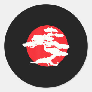 Bonsai Tree with Red Sun Japanischer Karate Zen Runder Aufkleber