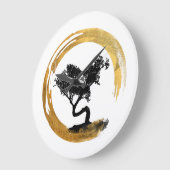 Bonsai Tree. Zen Enso Circle. Aquarellkunst Große Wanduhr (Winkel)