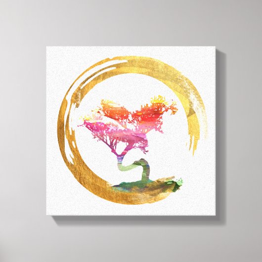 Bonsai Tree. Zen Enso Circle. Aquarellkunst Leinwanddruck (Vorderseite)