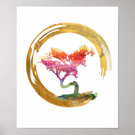 Bonsai Tree. Zen Enso Circle. Aquarellkunst Poster