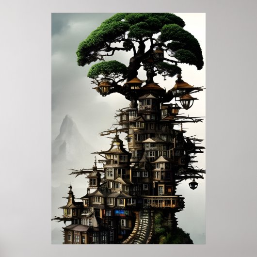 Bonsai Treehouse Fantasy Art Poster (Vorne)