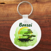 Bonsai Vintag Graphic , Grüne Version mit Text Schlüsselanhänger (Vorderseite)