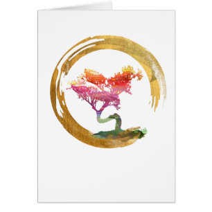 Bonsais-Baum. Zen Enso Kreis. Aquarell Feng Shui