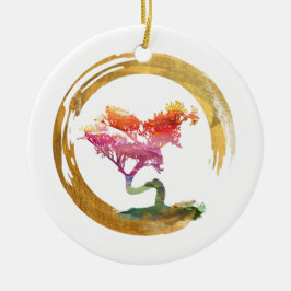 Bonsais-Baum. Zen Enso Kreis. Aquarell Feng Shui Keramikornament