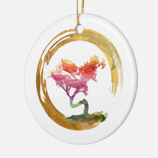 Bonsais-Baum. Zen Enso Kreis. Aquarell Feng Shui Keramikornament (Links)
