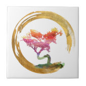 Bonsais-Baum. Zen Enso Kreis. Aquarell-Kunst Fliese (Vorderseite)