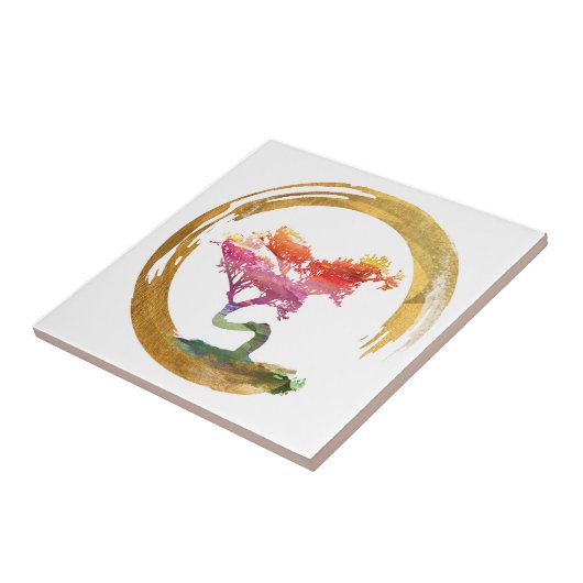 Bonsais-Baum. Zen Enso Kreis. Aquarell-Kunst Fliese (Seite)