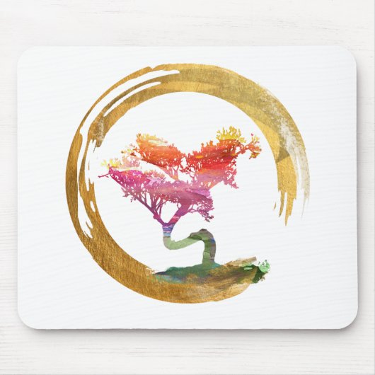 Bonsais-Baum. Zen Enso Kreis. Aquarell-Kunst Mousepad (Vorne)