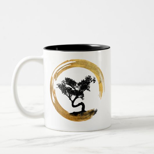 Bonsais-Baum. Zen Enso Kreis. Aquarell-Kunst Zweifarbige Tasse (Links)