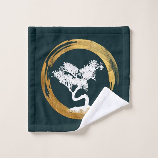 Bonsais-Baum. Zen Enso Kreis. Feng Shui Calligraph Badhandtuch Set (Waschlappen)