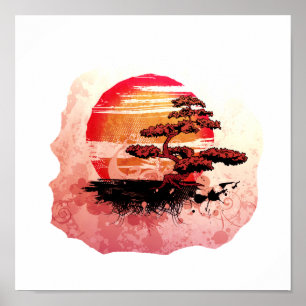 Bonsais-Vintage grafische coole rote Version Poster